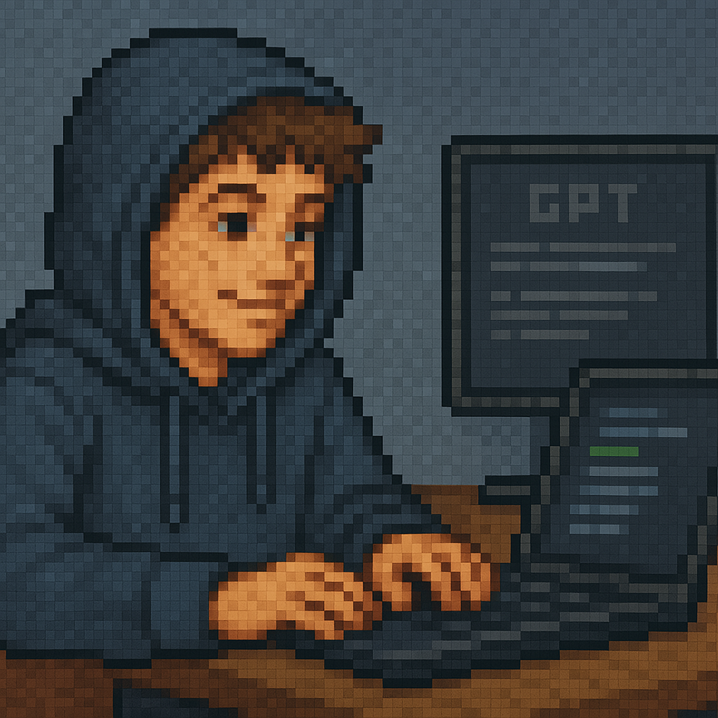 Le learner devant son ordinateur, pixel art