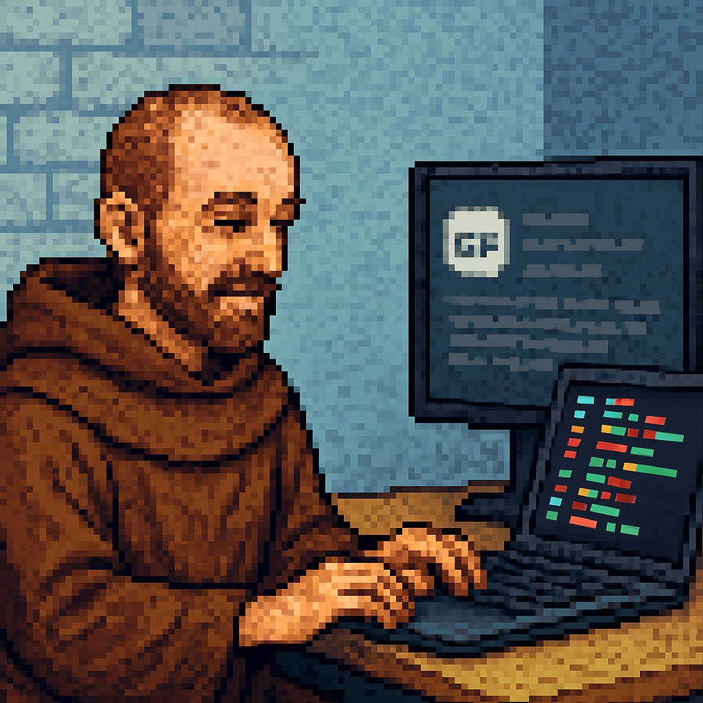 Le moine devant son ordinateur, pixel art