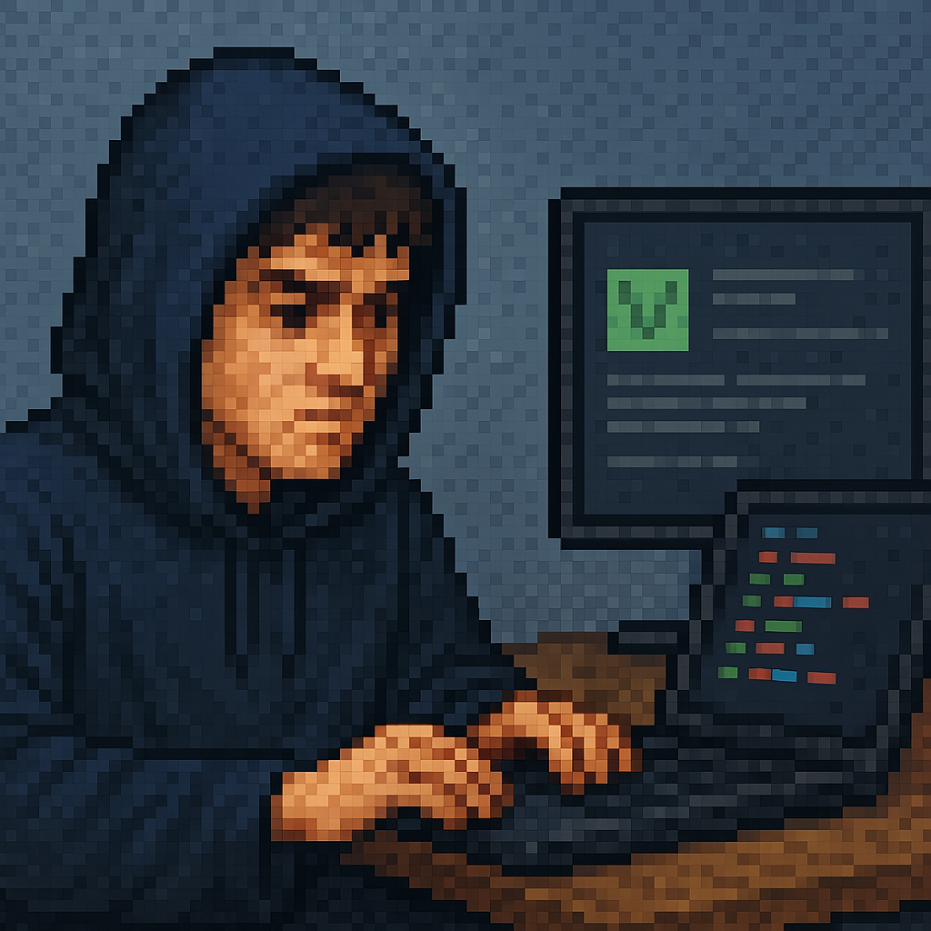 Le Vape Coder devant son ordinateur, pixel art
