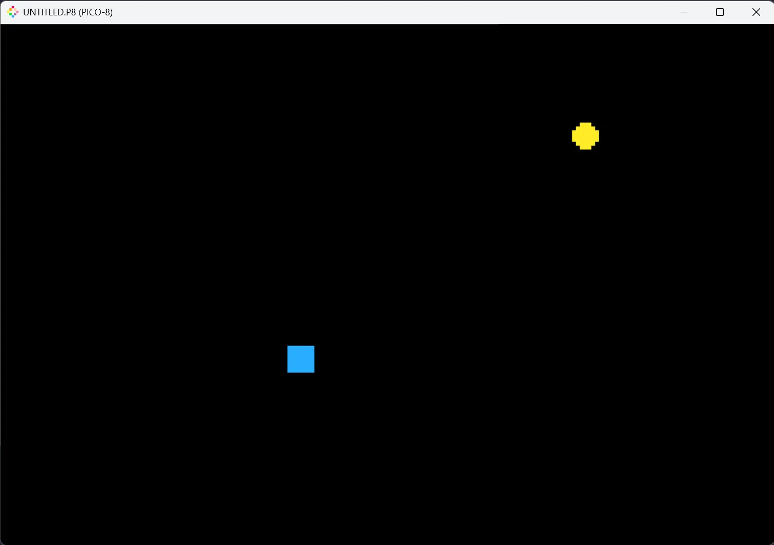 Capture d’écran d’un jeu PICO-8 avec un carré bleu et une pièce