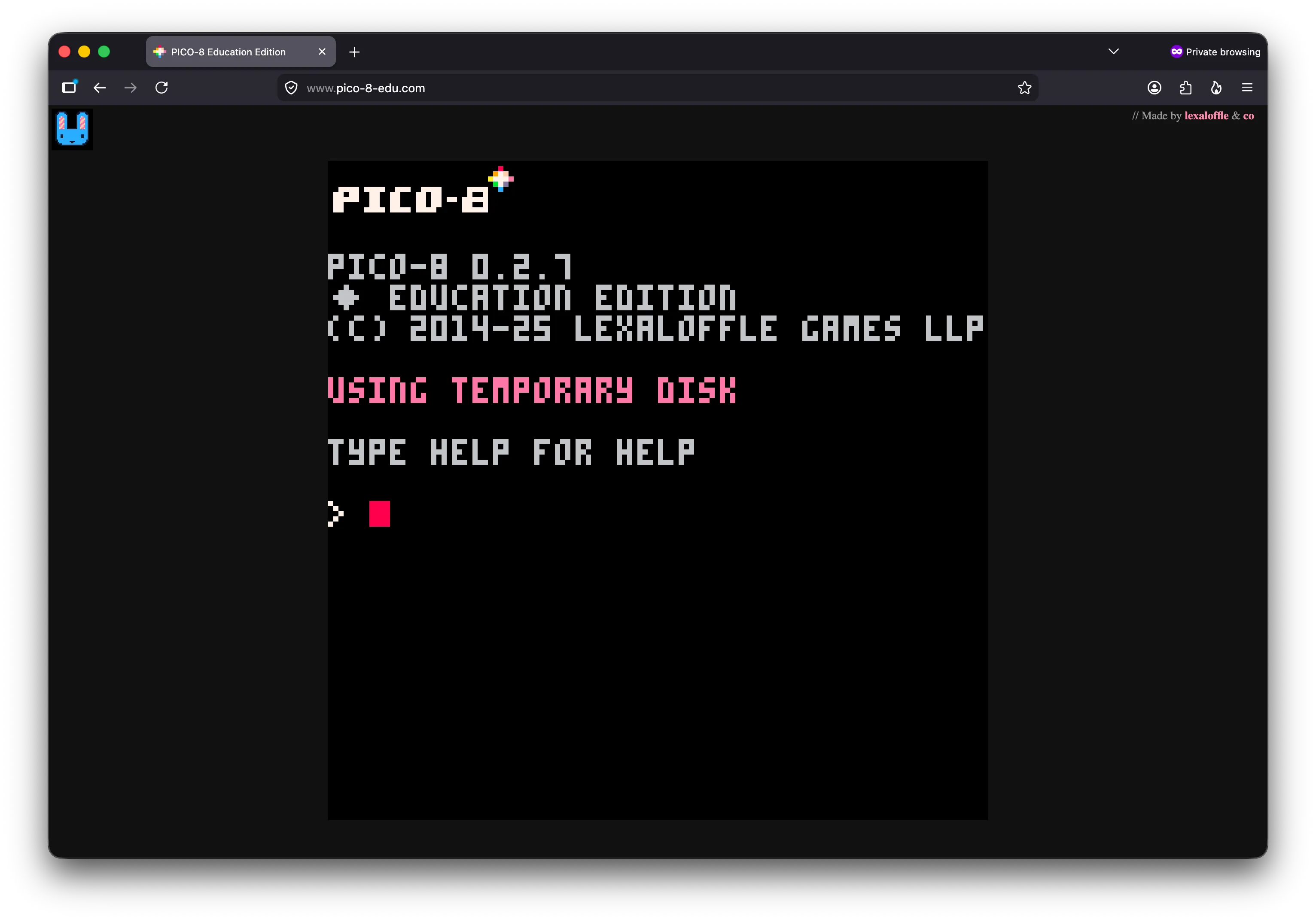 Le shell d'accueil de PICO-8