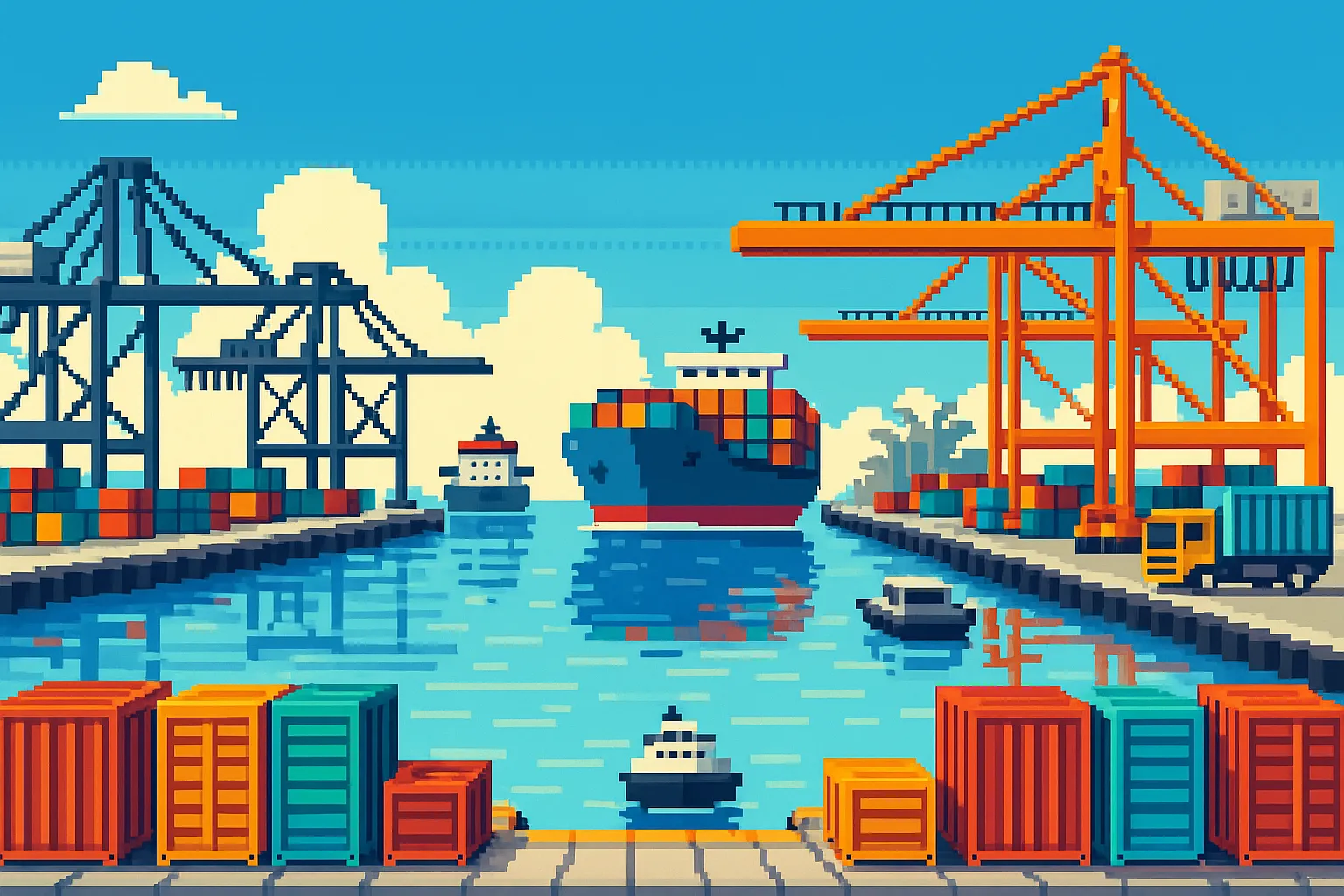 Une installation portuaire, pixel art