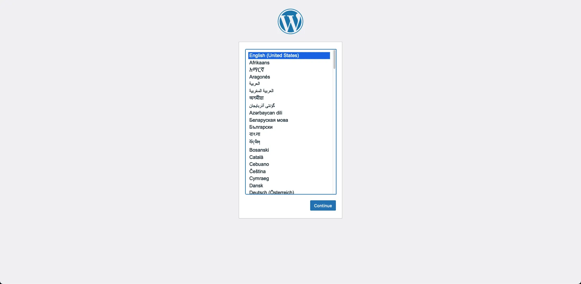 Une capture d'écran de la page d'installation de WordPress